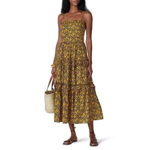 Nicholas Adele Dress Floral Bohemian Ruffle Tiered Sundress Black Yellow Size 12